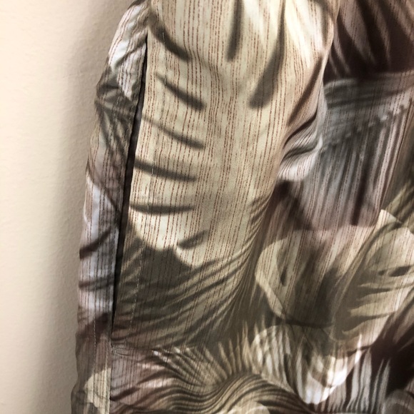 Laguna Originals Swim Trunks Mens L Palm Leaf Tan Green Elastic Waist Pockets - Picture 5 of 12